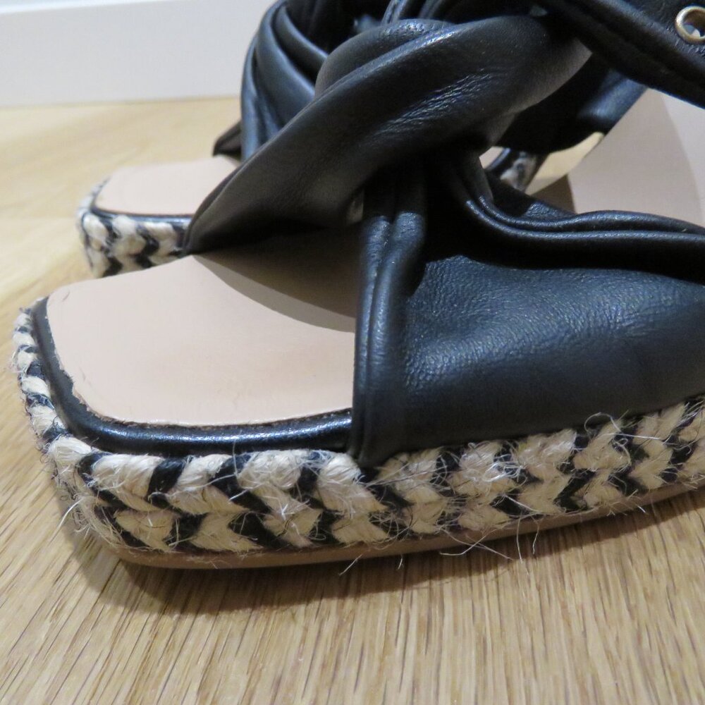 GAIMO Karoo Black Leather Cross Over Slip On Jute Platform Clog Sandals 10.5 - Picture 4 of 15